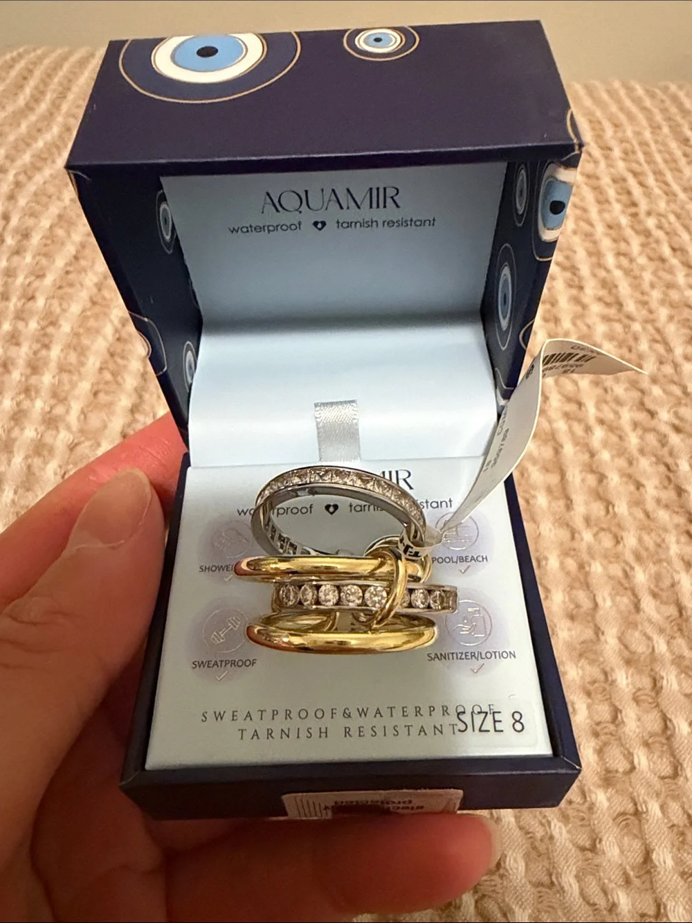 Aquamjr Two-Tone Gold & Silver Linked Crystal Ring